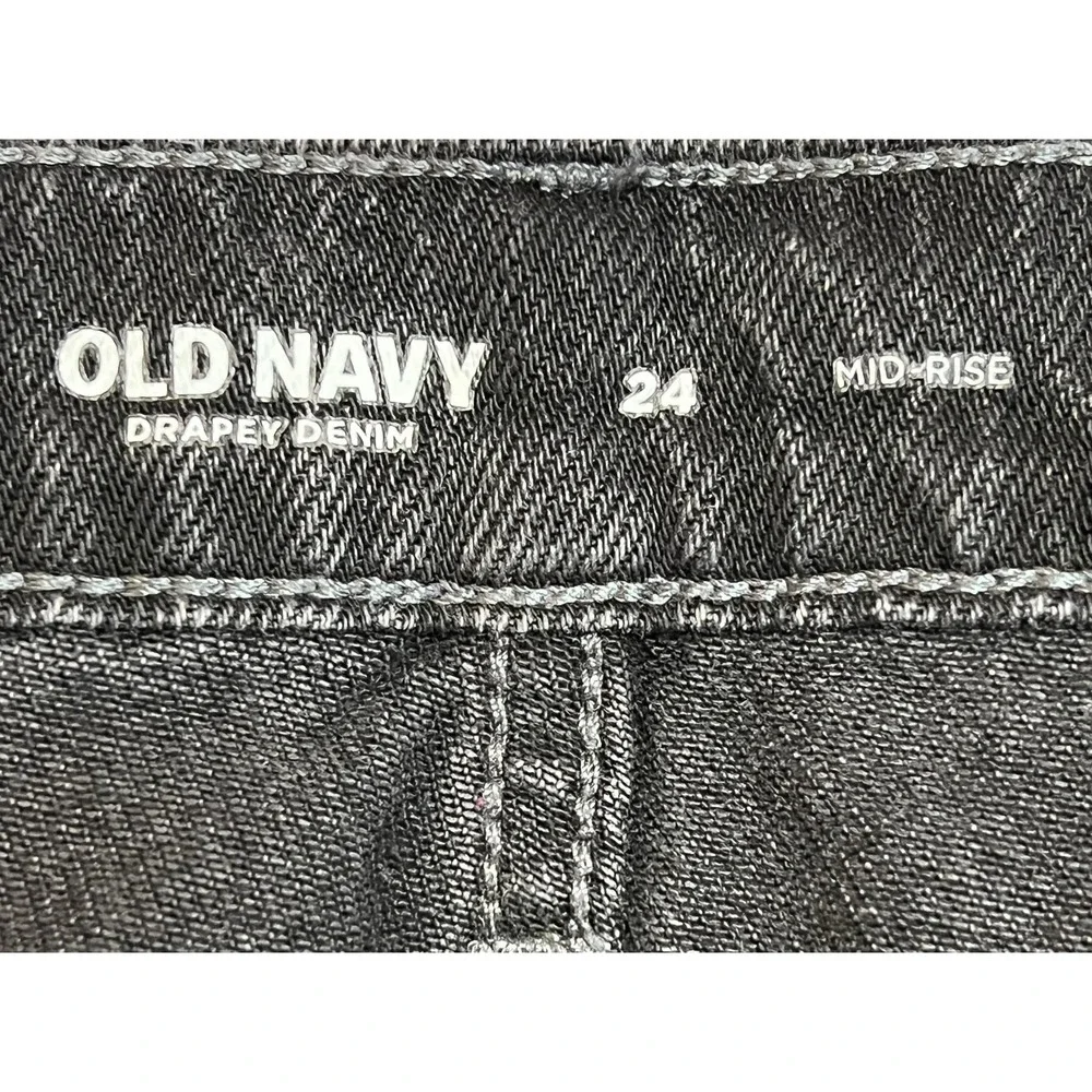 Old Navy Skirt Womens 24 Washed Black Mid-Rise Drapey Denim Column Slit‎ Raw Hem